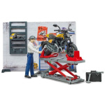 Verkstæði f/mótorhjól + mótorhjól, 1:16