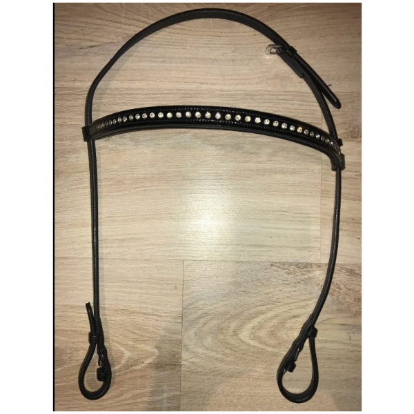 Höfuðleður, svört ennisól m/steinum #